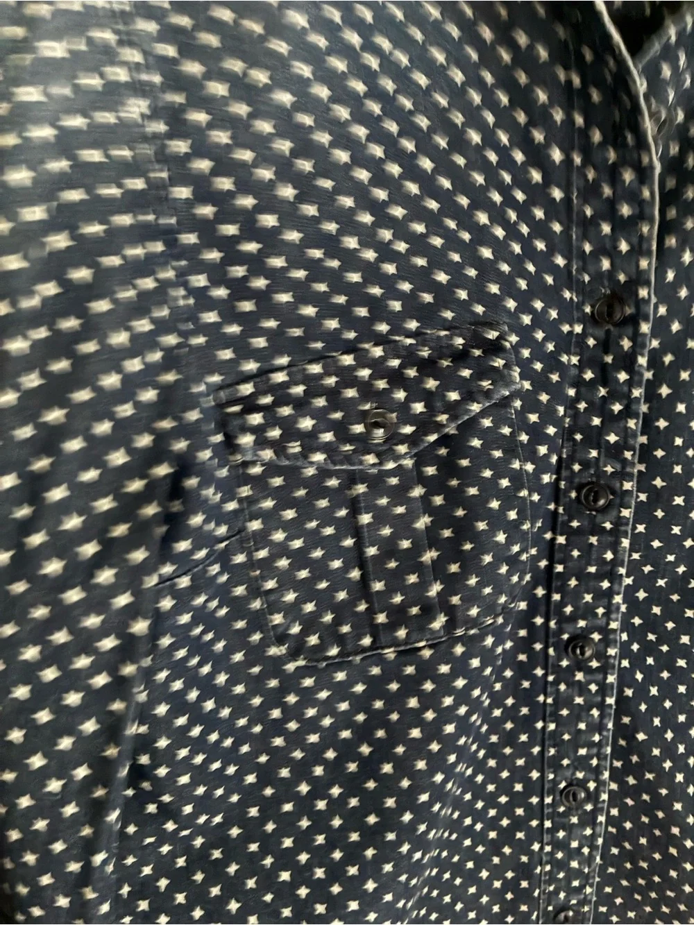 J. Crew Denim Blue and White Star‎ Button Down Top Shirt Size 2